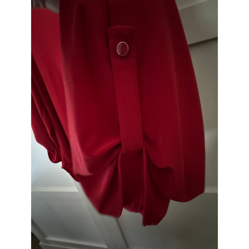 Cato Red Tunic Blouse XL Split V-Neck Roll Tab 3/4 Sleeve Silver Ring Detail Top - Picture 5 of 9